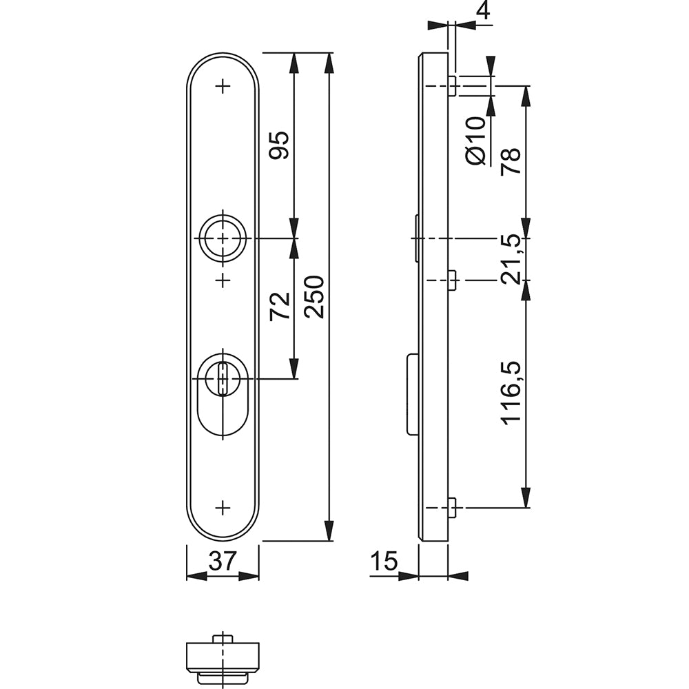 Technische tekening Hoppe buitenschild 3280ZA rond PC72