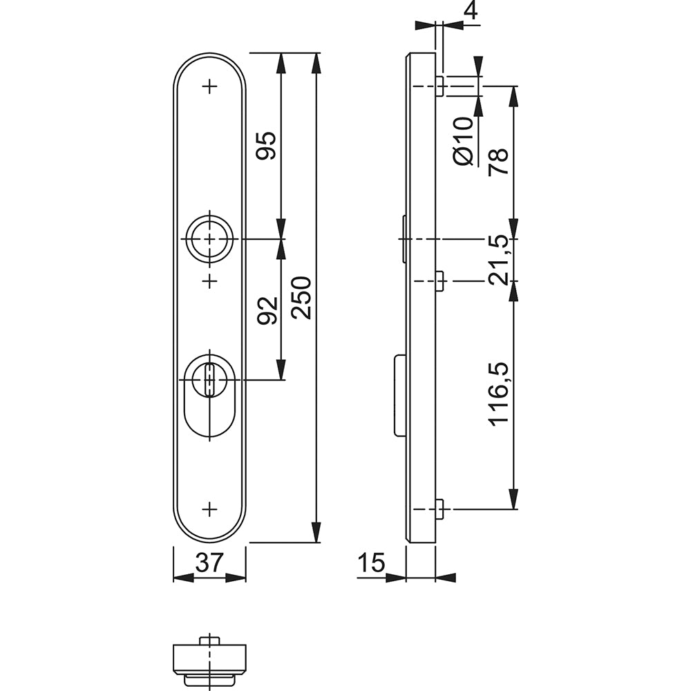 Technische tekening Hoppe buitenschild 3280ZA rond PC92