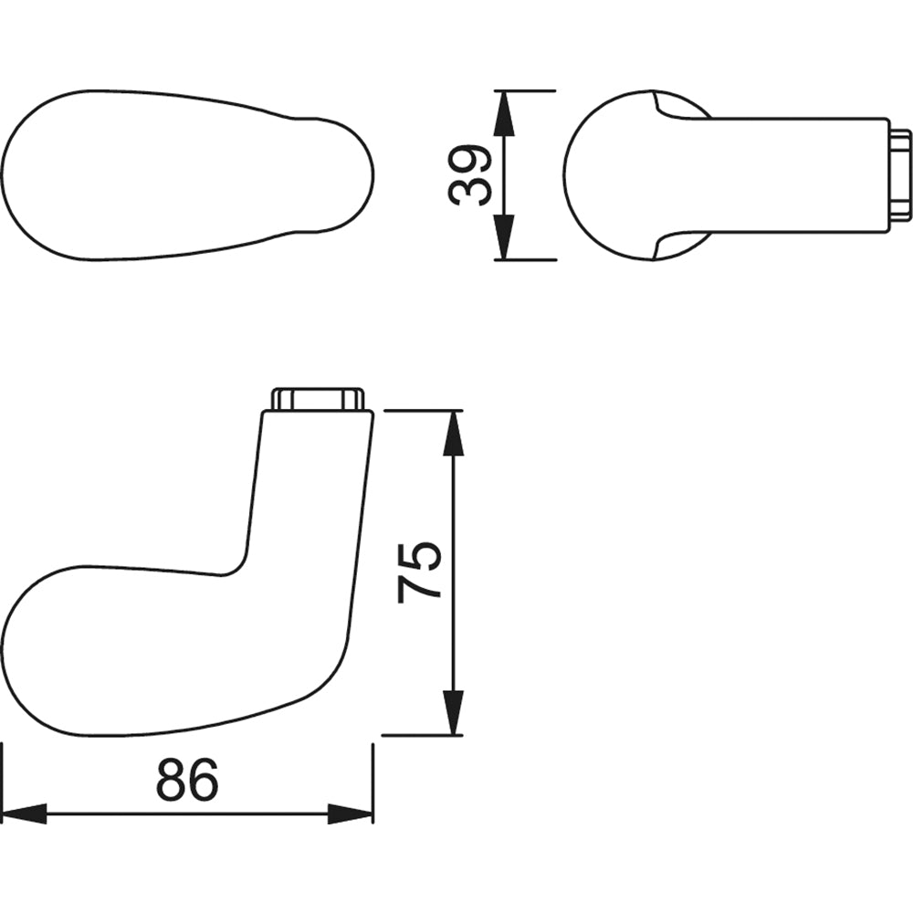 Technische tekening van Hoppe deurknop 33 gatdeel met maatvoering