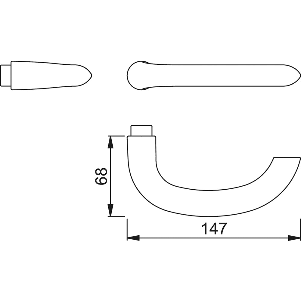 Technische tekening Hoppe Marseille 1138 deurkruk gatdeel
