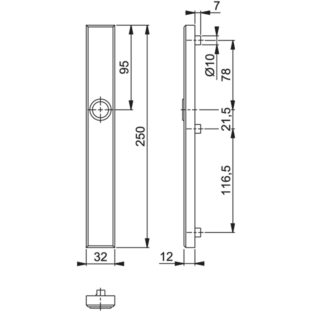 Technische tekening Hoppe smalschild 2278 blind