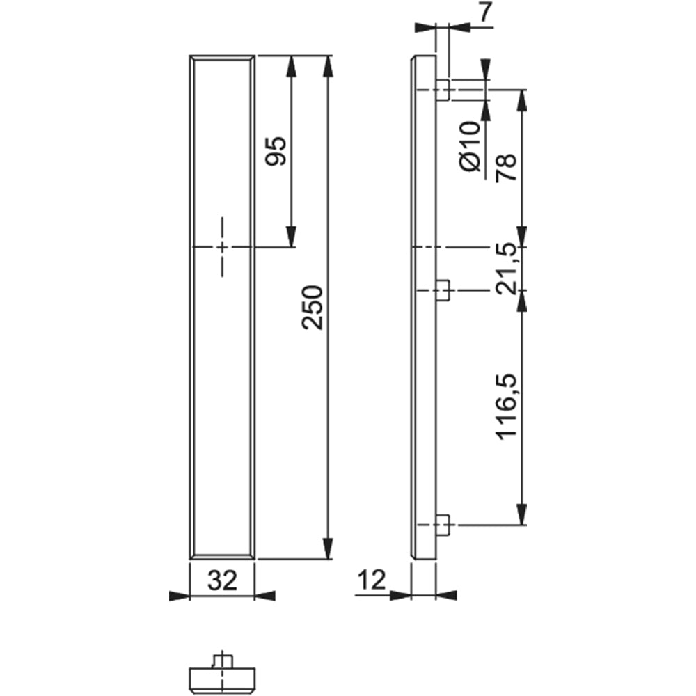 Technische tekening Hoppe smalschild 2278 geheel blind