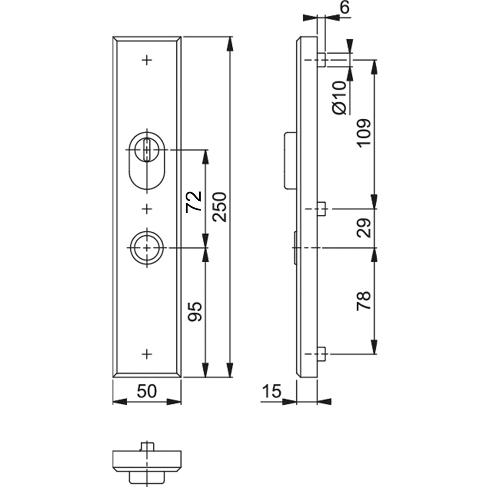 Technische tekening Hoppe buitenschild comfort 2236S-ZA recht PC72