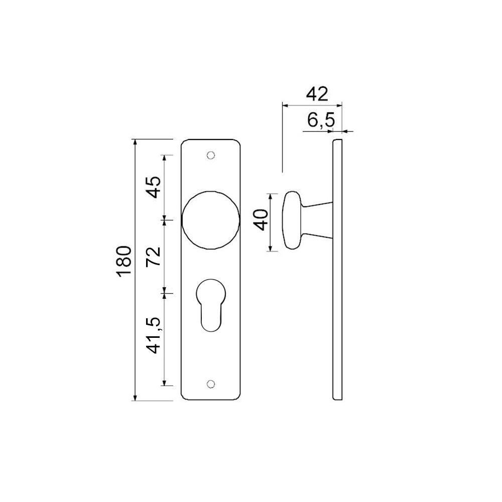 Technische tekening AMI kortschild knop 180/41 binnendeur PC72