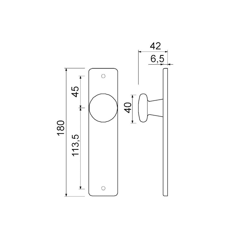 Technische tekening AMI kortschild knop 180/41 binnendeur blind