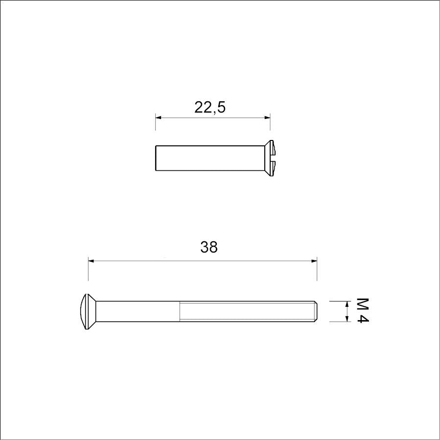 Technische tekening AMI patentbout met hulsmoer M4x38 mm