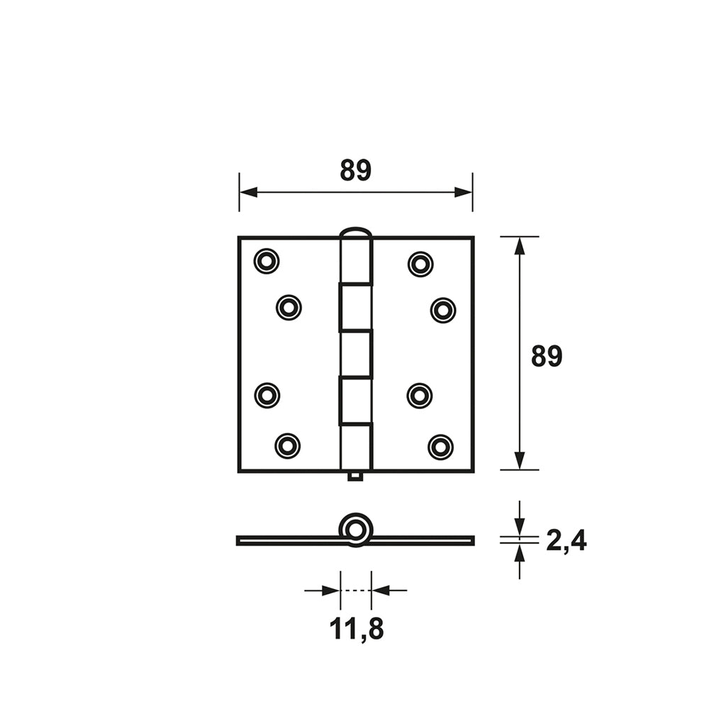 Technische tekening AXA 1103 ongelagerd scharnier 89x89 mm verzinkt
