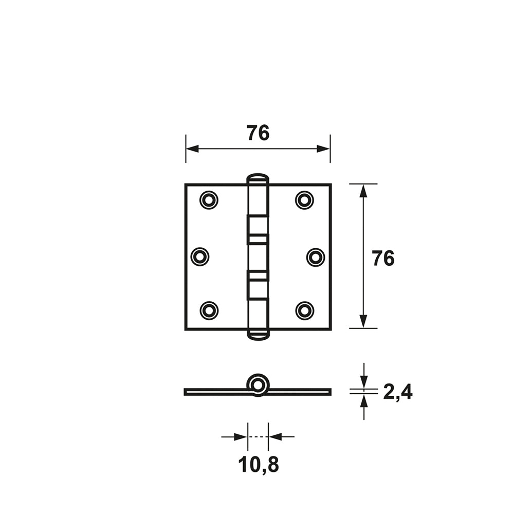 Technische tekening AXA kogellagerscharnier 1531 76x76 mm