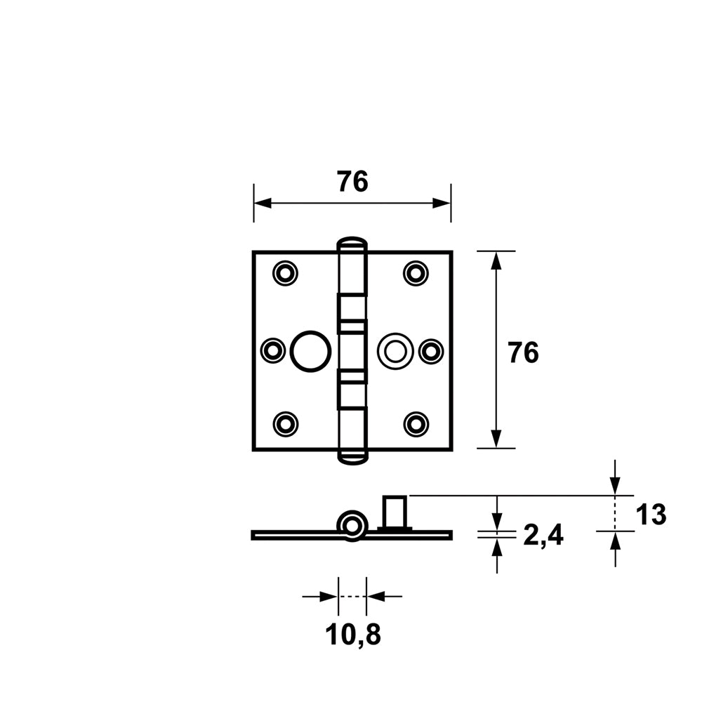 Technische tekening AXA kogellagerscharnier SKG** 1541 76x76 mm