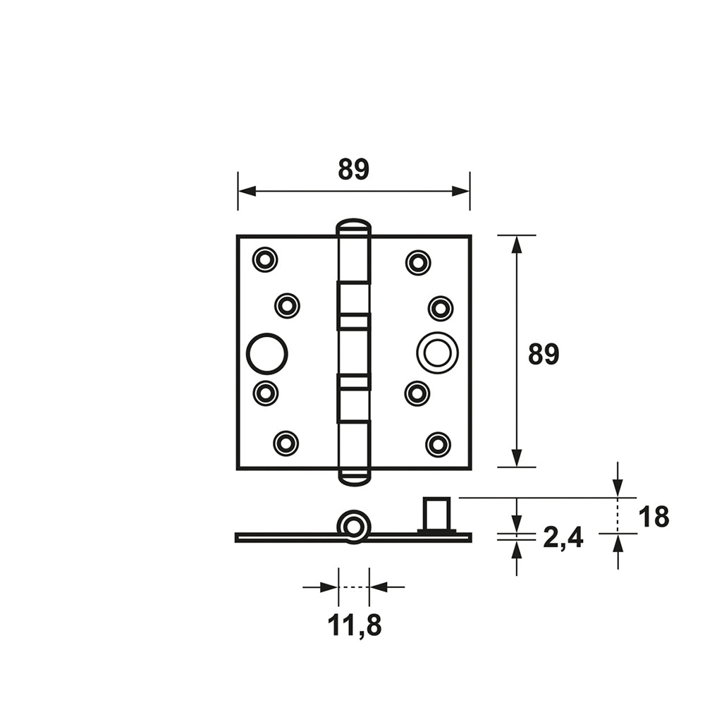 Technische tekening AXA kogellagerscharnier SKG*** 1541 89x89 mm