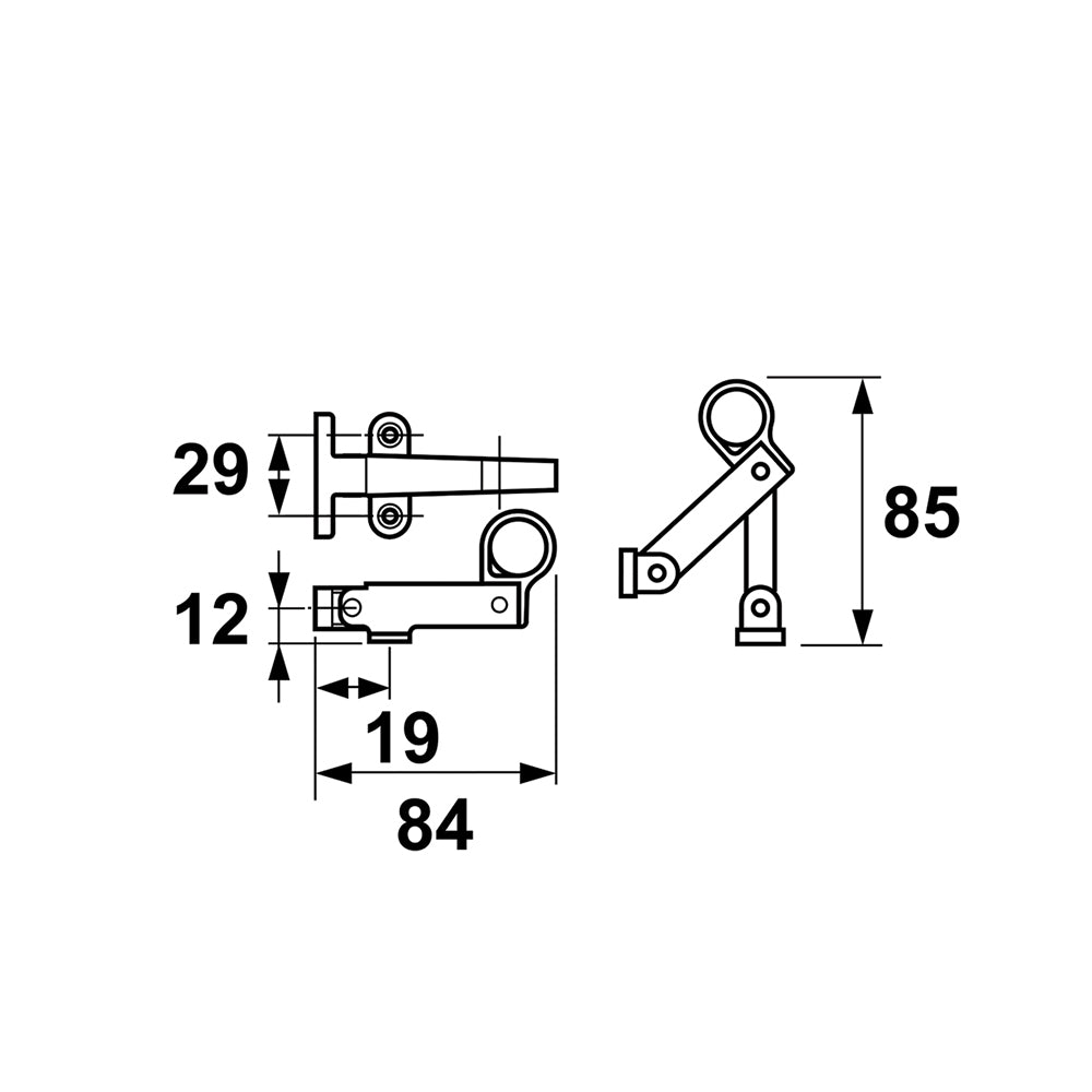 Technische tekening van de AXAfix combi-raamuitzetter met afmetingen en montagegegevens voor bovenlichten en uitzetramen