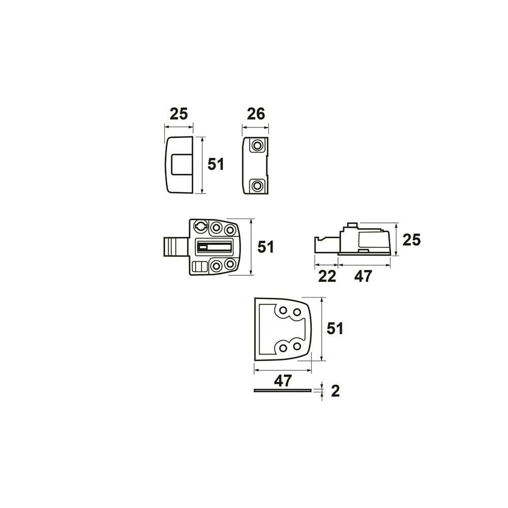 Technische tekening AXA Veiligheidsoplegslot 3015 SKG* wit met afmetingen