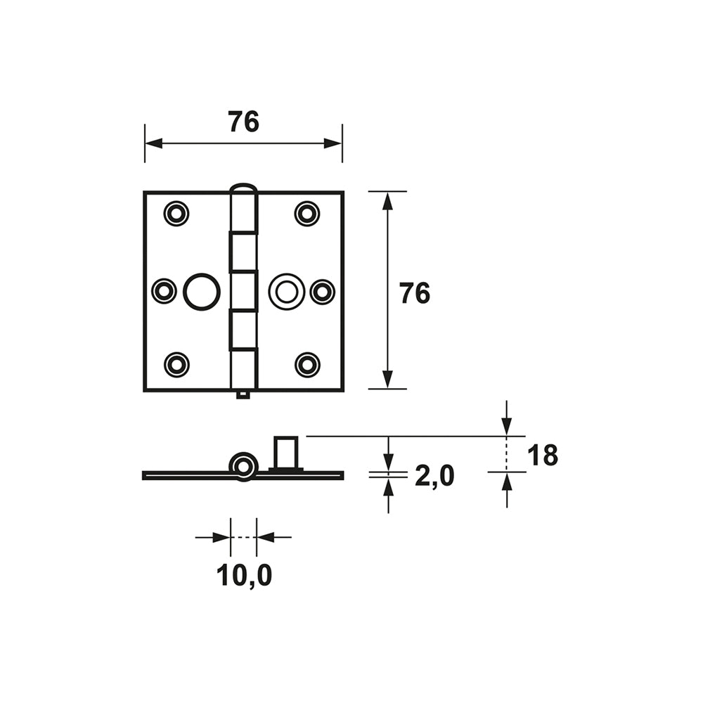 Technische tekening AXA Veiligheidsscharnier SKG** 1113 76x76 mm