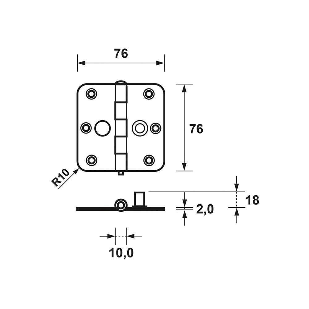 Technische tekening AXA Veiligheidsscharnier SKG** 1114 76x76 mm