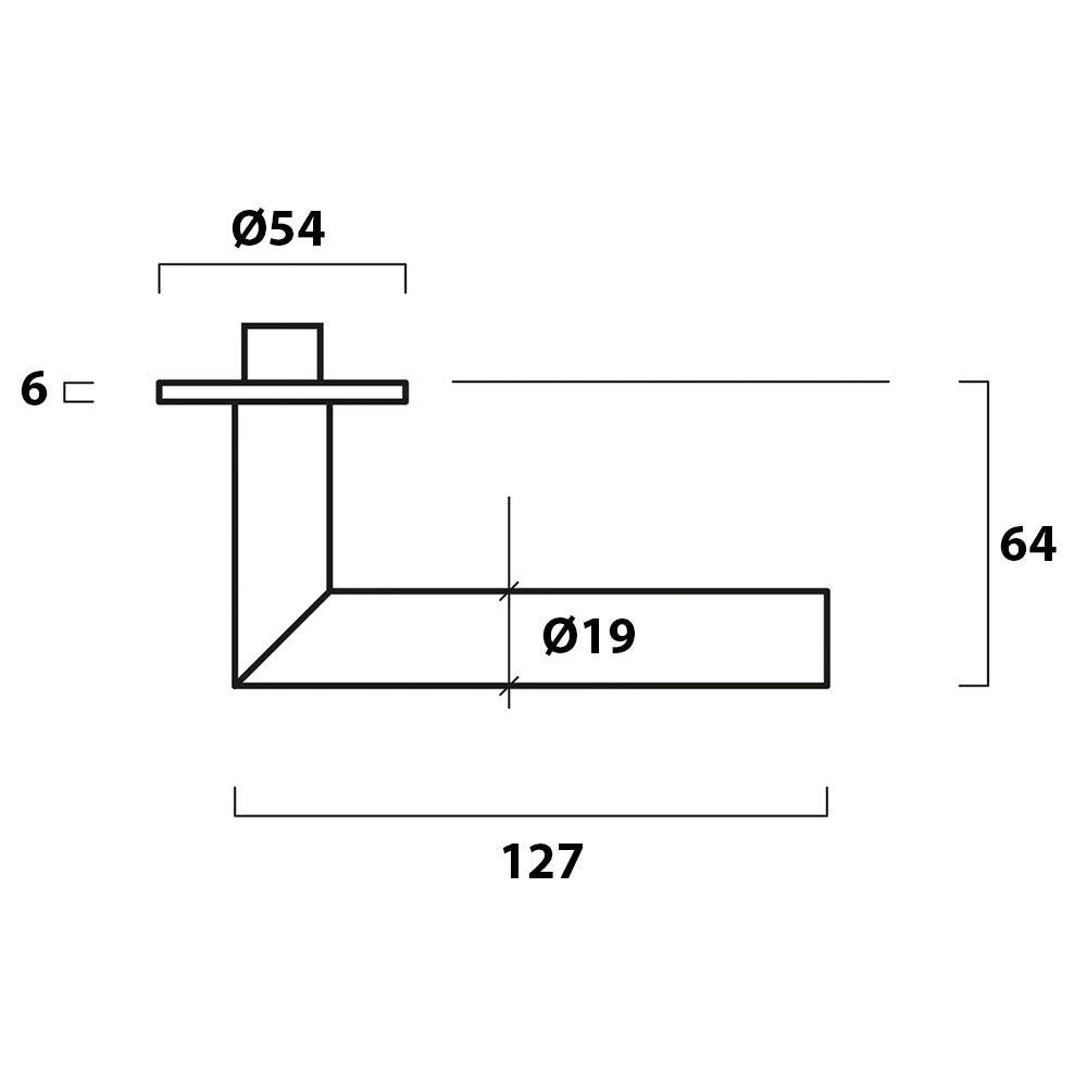 Technische tekening deurkruk op rozet recht model
