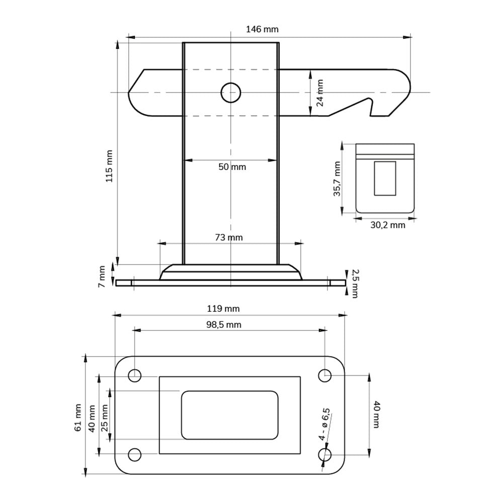 Technische tekening Dulimex deurvastzetter heavy duty vloermodel