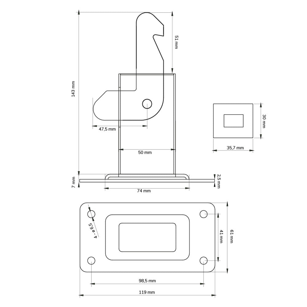 Technische tekening Dulimex deurvastzetter heavy duty wandmodel