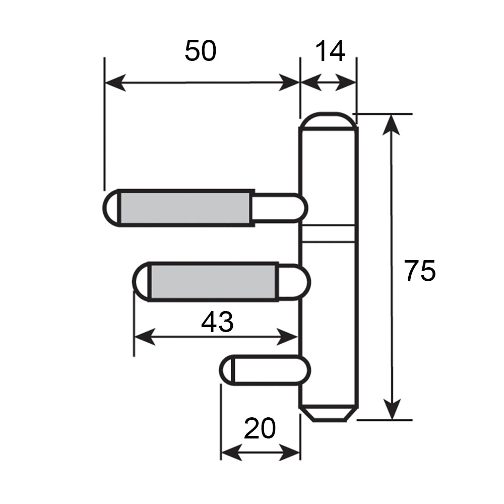 Technische tekening DX inboorpaumelle HPL 14 mm houten kozijn