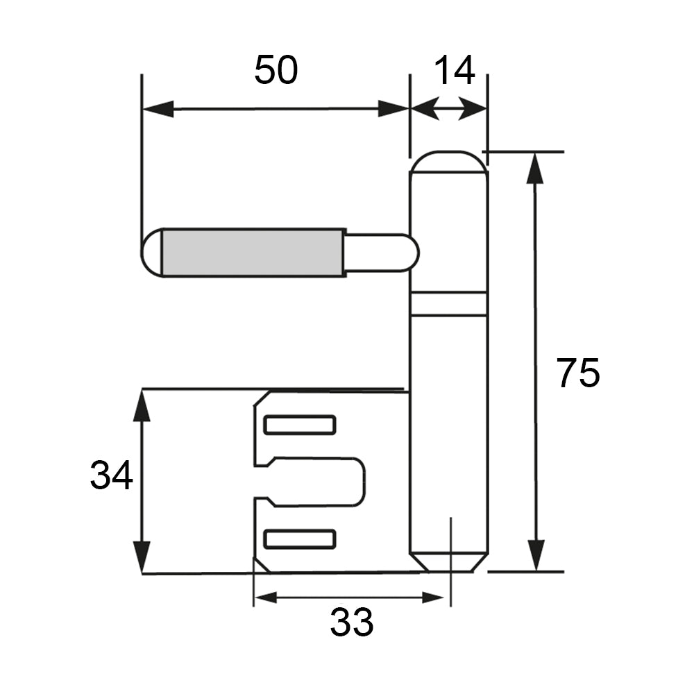 Technische tekening DX inboorpaumelle HPL 14 mm montage kozijn