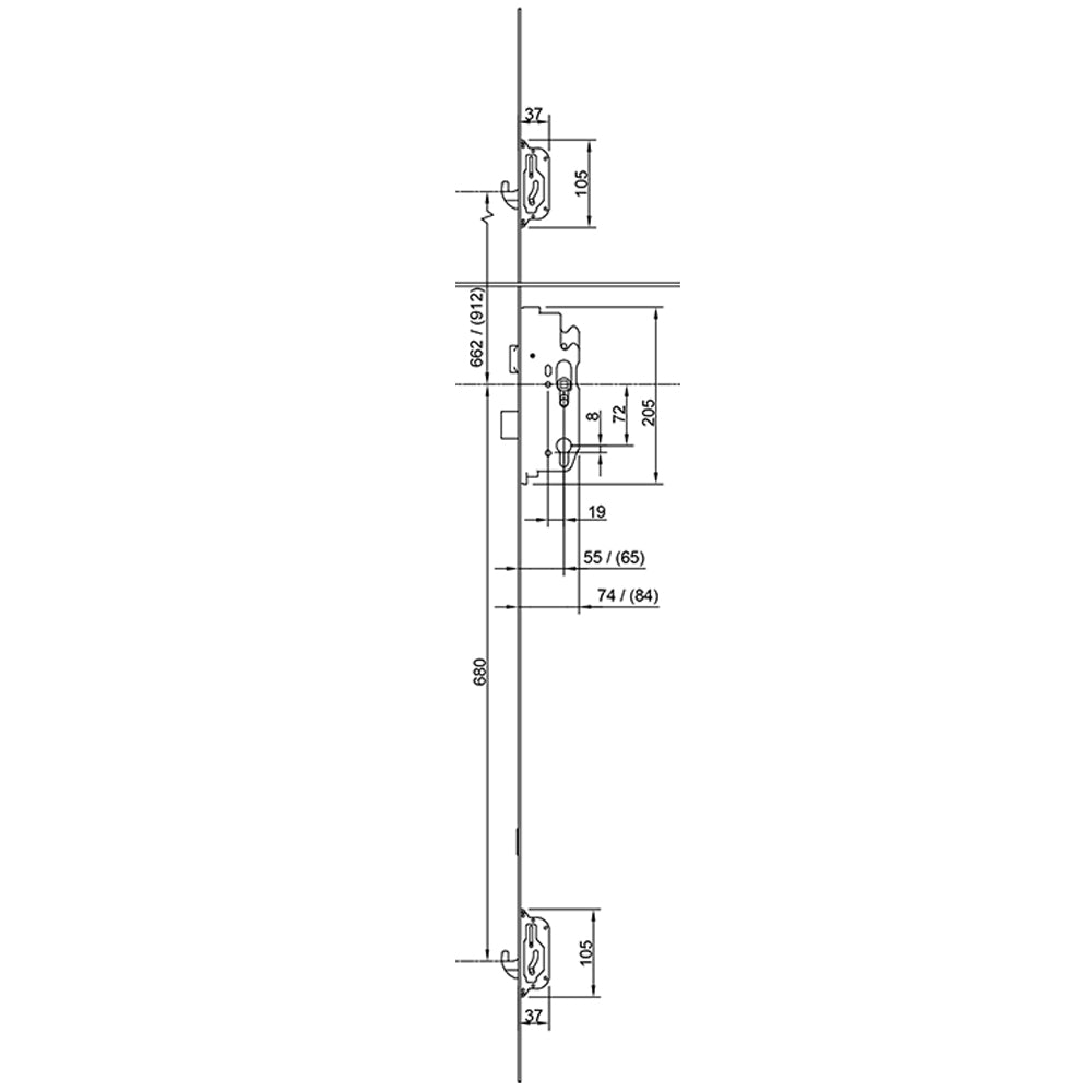 Technische tekening HMB meerpuntssluiting 004 serie