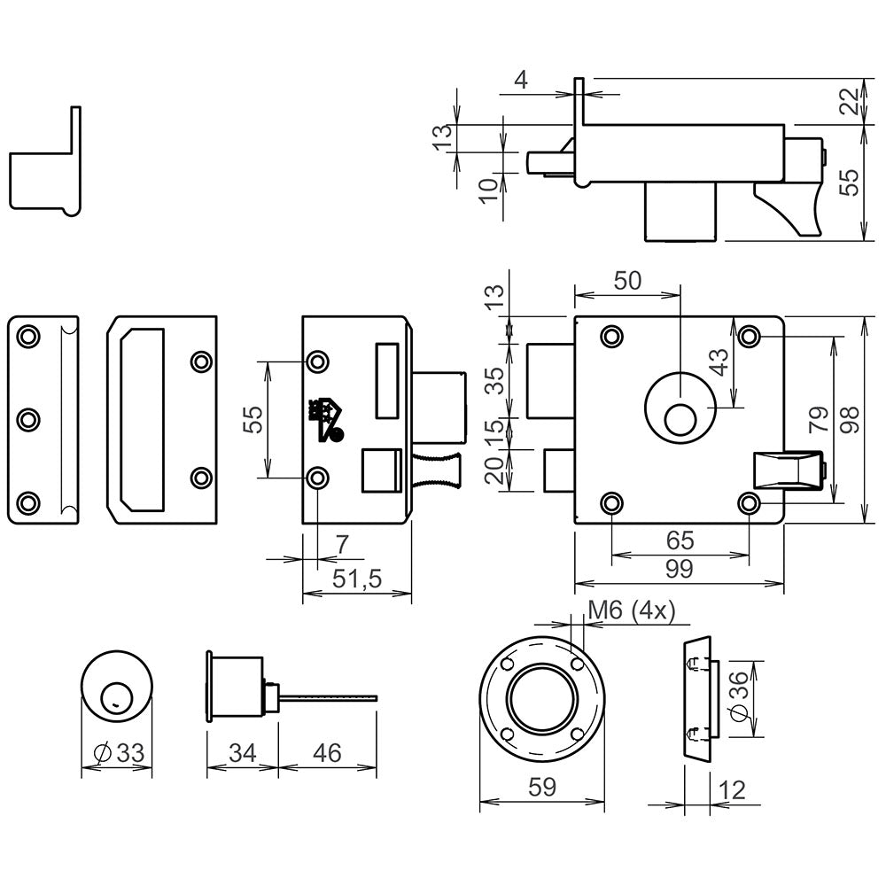 Technische tekening LIPS 1754 oplegslot