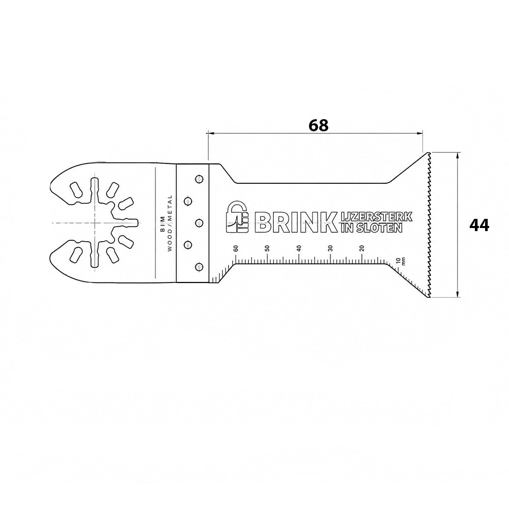 Technische tekening multitool zaagblad 44x68 mm