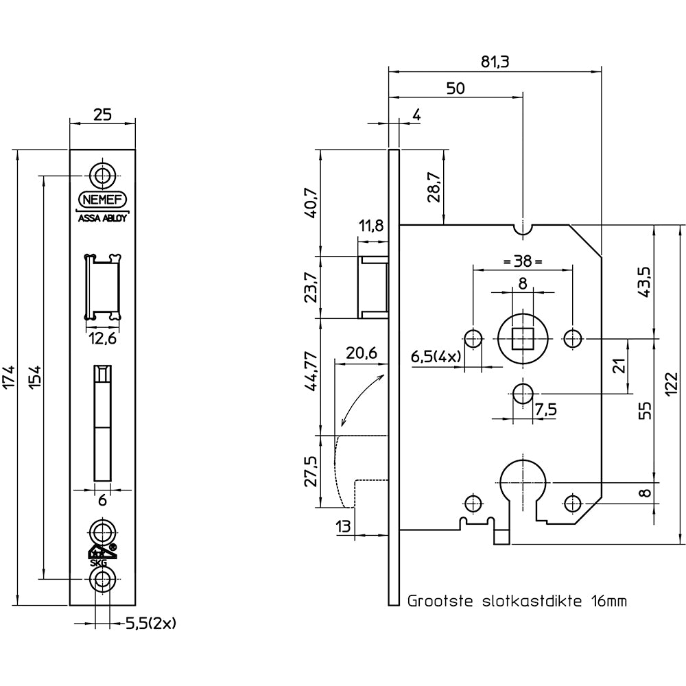 Technische tekening Nemef veiligheidsslot SKG** 4109/17