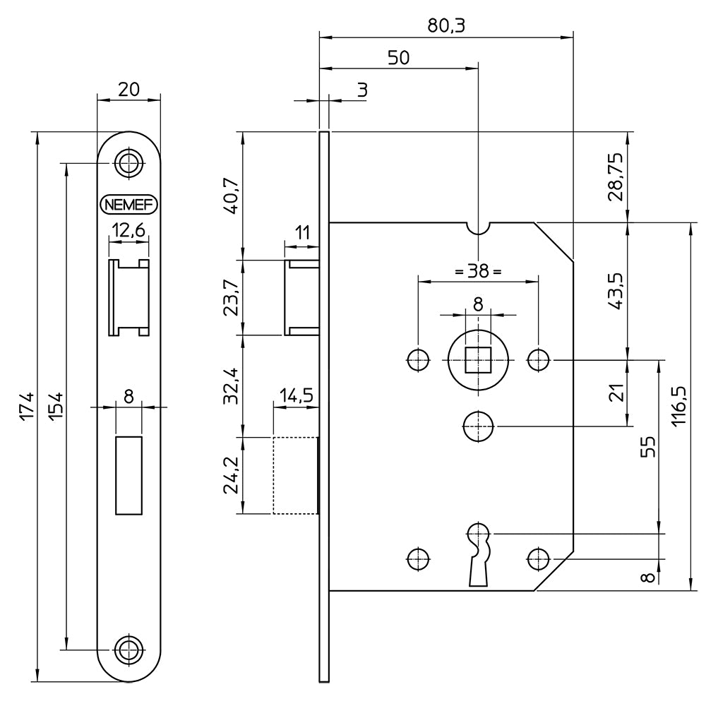 Technische tekening Nemef dag- en nachtslot 1266