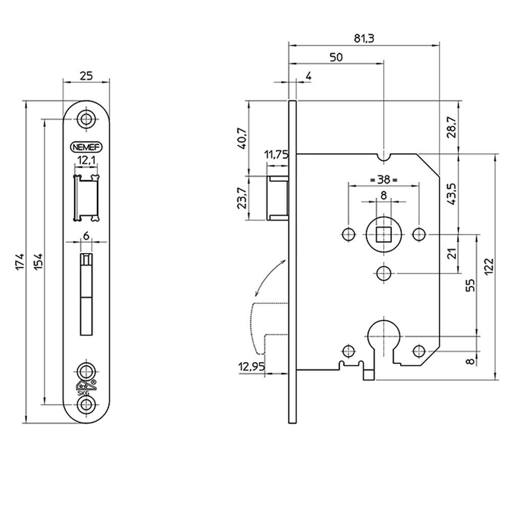 Technische tekening Nemef veiligheidsslot SKG** 4109/27