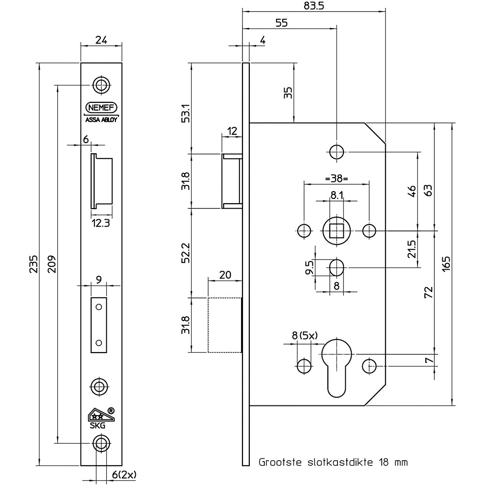 Technische tekening Nemef veiligheidsslot SKG** 4401/17
