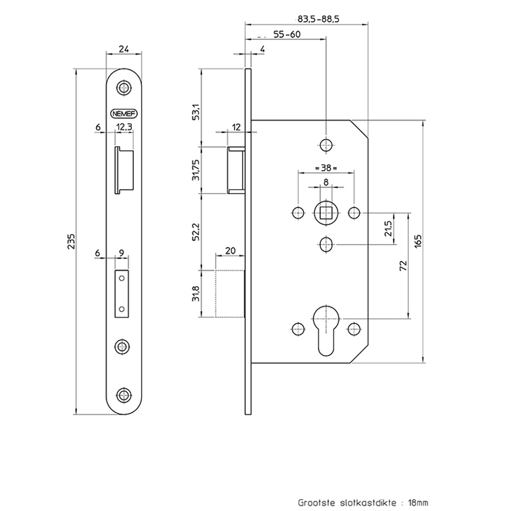 Technische tekening Nemef veiligheidsslot SKG** 4402/17