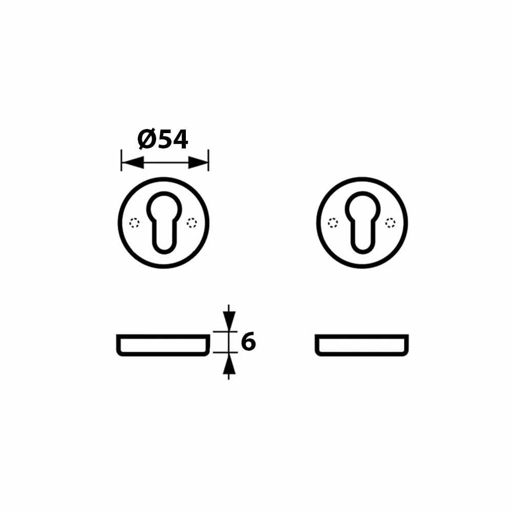Technische tekening Cilinderrozet rond zwart 